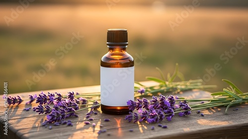 Lavender Essential Oil Bottle with Flowers