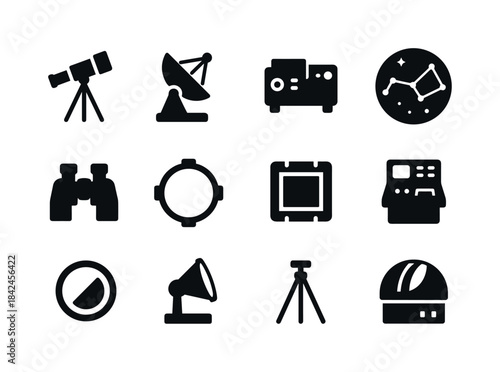 Astronomy Instruments Icons. Telescopes and instruments. Solid i