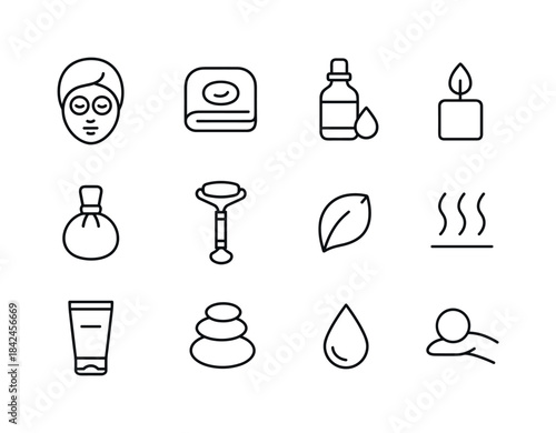 Spa Icon Set. Spa Experience. Line icon set of Spa Experience: f