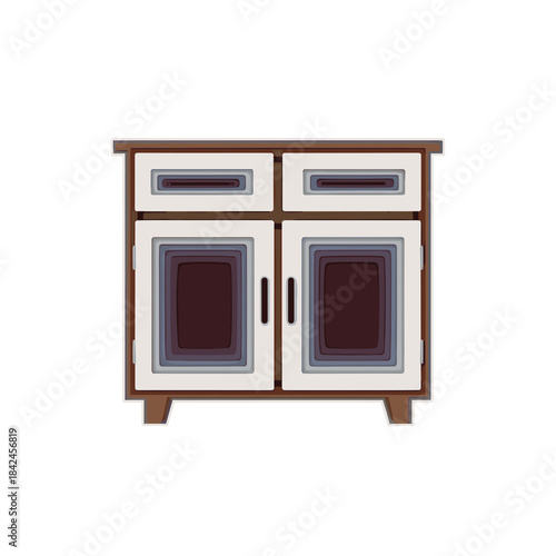 Wooden cabinet with two drawers and two doors in modern style  