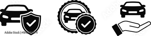 Car insurance icons auto security protection hand check mark symbol