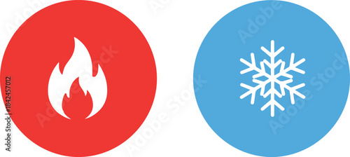 Fire flame and snowflake icon vector, hot and cold symbols template