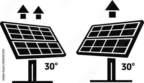 Solar panel 30 degree rotation vector, energy production symbol sign