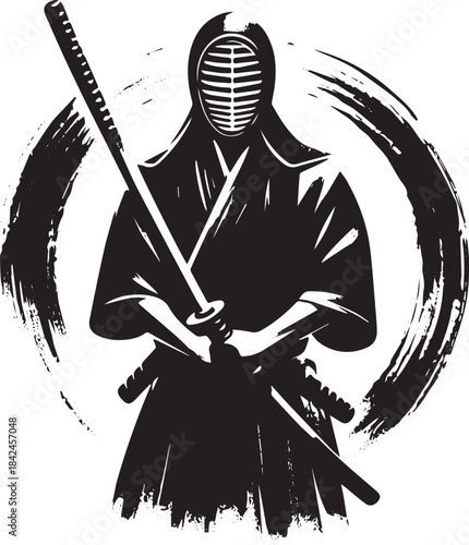 Kendo master illustration in expressive brushstroke style, marti