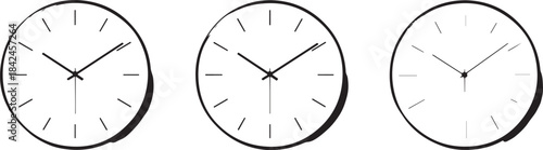 Three distinct analog clocks illustrate the concept of time passing with varying hand positions
