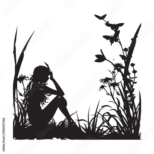 silhouette of a fairy girl with beach