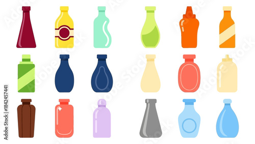 Colorful Bottle and Beverage Container Icons Vector Set