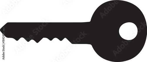 A silhouette illustration of a single black key on a plain white background, symbolizing access and security
