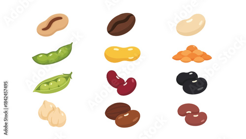 Flat Icon Set of Various Beans and Legumes