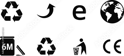 Set of eco friendly and general information icons on transparent background