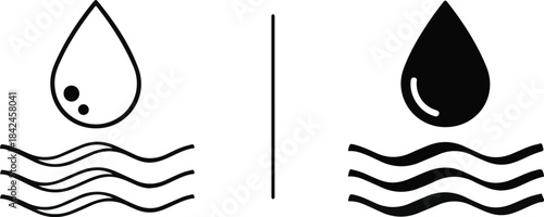 Water drop and waves line art design illustration set