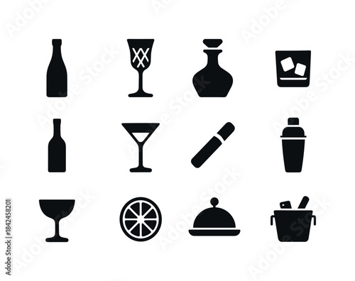Luxury Drink Icons. Luxury Drinks. Solid icon set of Luxury Drin