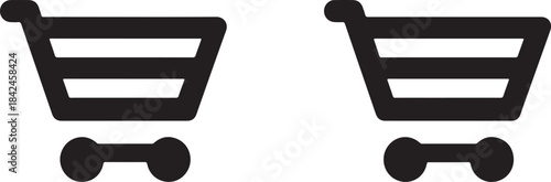 Two black shopping cart icons symbolizing online purchasing and retail commerce
