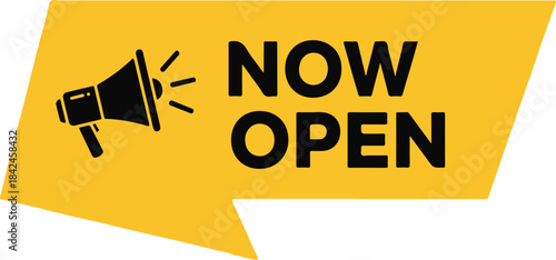 Now open yellow speech bubble with megaphone icon for business