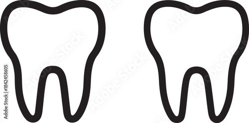 Two black and white outlines of teeth representing dental health and care
