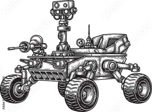 Detailed Engraving of Mars Rover Vehicle for Scientific Explorat