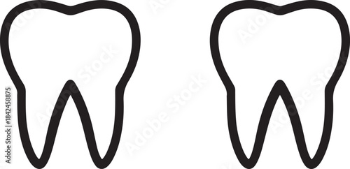 Two simple outline drawings of teeth in black and white style
