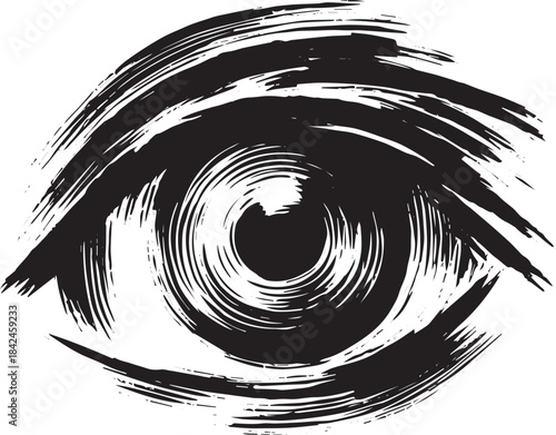 Abstract eye illustration, sumi-e inspired design, minimalist an