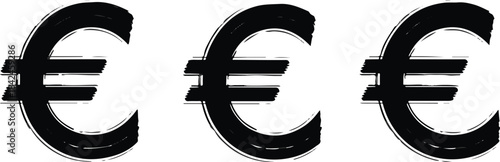 Set of hand drawn grunge euro sign icon isolated on transparent background
