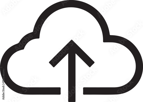 Minimalist cloud upload icon for data storage and network services
