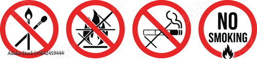 No fire, no smoking, and no open flame signs collection on transparent background