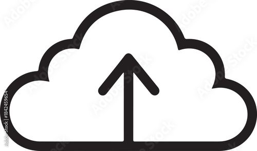 Minimalist cloud upload icon for data storage and network services
