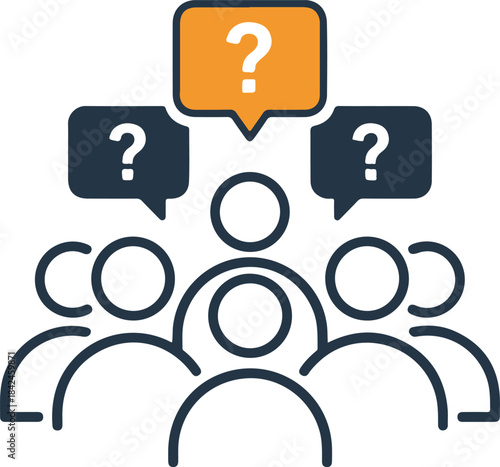 People group discussion with question marks communication problem solving