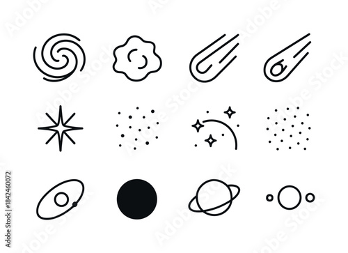 Cosmic Icon Set. Cosmic Night. Line icon set of Cosmic Night: ga