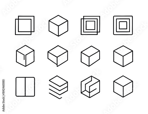 Boxy Abstract Icons. Boxy abstract shapes. Line icon set of boxy