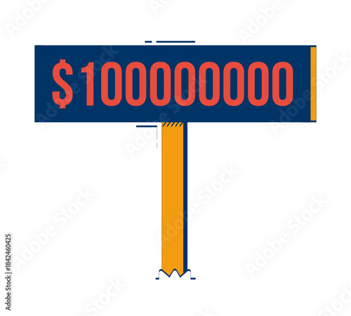Billion dollar price signpost 2D doodle object. Financial value. High valuation. Expensive real estate cost sign cartoon element flat vector clipart isolated on white. Hand drawn illustration