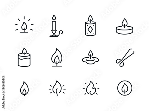 Candle Icon Set. Candle Ambience. Line icon set of Candle Ambien