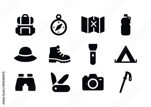 Travel Gear Icons. Travel Gear. Solid icon set of Travel Gear: b