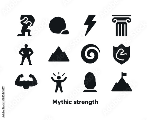 Mythic Strength Icons. Mythic strength. Solid icon set of Mythic