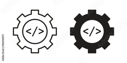 Compile icons on white background. Line vector sign, symbol for web and mobile