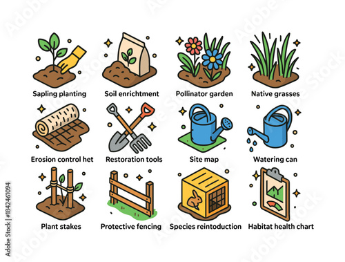 Habitat Restoration Icons. habitat restoration. Colorful isometr