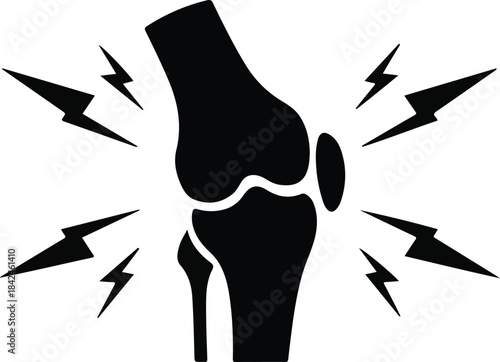 Knee pain icon with lightning bolts around human joint vector