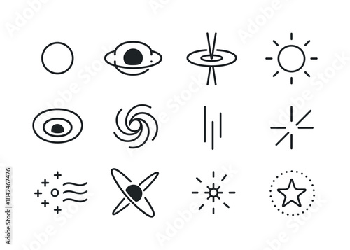 Active Galactic Icons. Active Galactic Nucleus. Line icon set of
