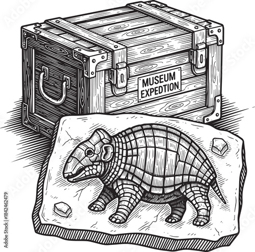 Vintage Engraving Illustration of Glyptodon Fossil Discovered in