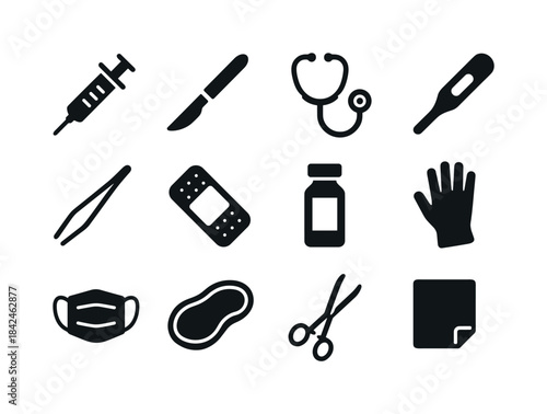 Medical Instruments Icons. Medical instruments. Solid icon set o