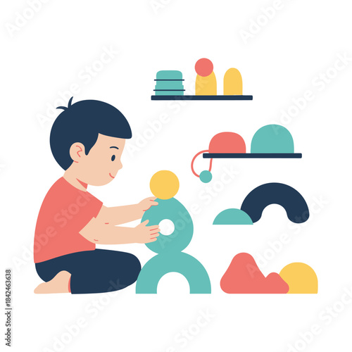 Depicting a child's cognitive growth through constructive play, a fundamental aspect in child psikology and essential for autis spectrum support