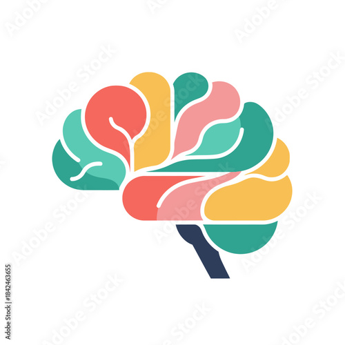 Colorful abstract illustration of a human brain representing autism spectrum disorder and psychology, showing cognitive processes and neurological connections