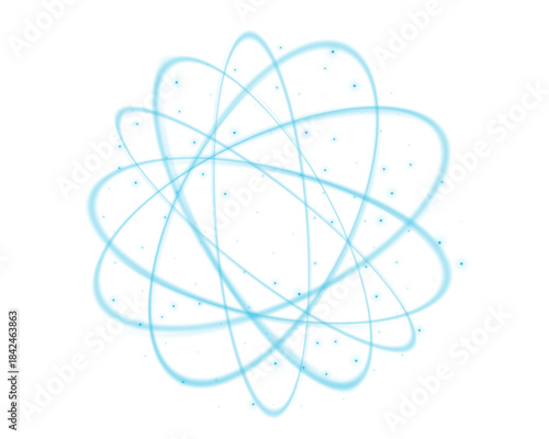 Atom particle, blue magic rings energy swirl. Abstract vector illustration.	
