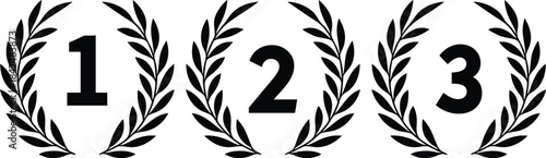 Set of laurel wreath icons with numbers 1 2 and 3 representing first second and third place for awards and achievements
