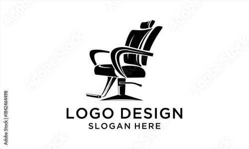 Barber Chair Logo Design Black and White Illustration.