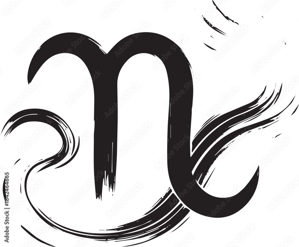 Fototapeta premium Artistic Virgo Glyph: Sumi-e Inspired Zodiac Sign with Brushstro