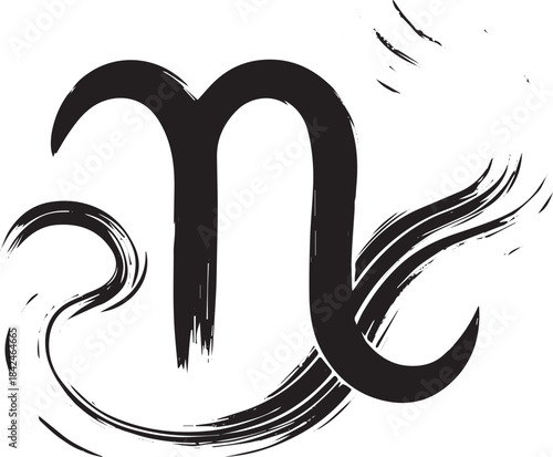 Artistic Virgo Glyph: Sumi-e Inspired Zodiac Sign with Brushstro