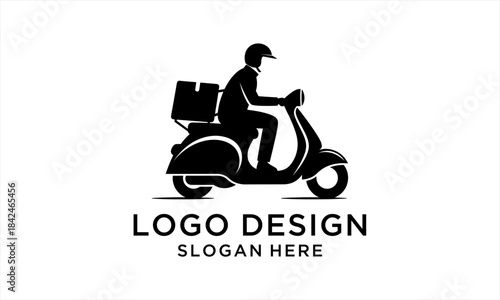 Delivery person riding a scooter with a cargo box.