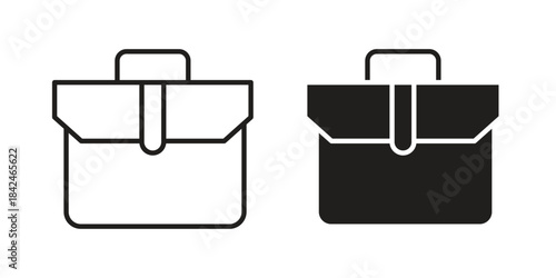 Briefcase icons collection. Thin linear and black flat icons