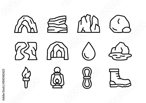 Rock Cavern Icons. Rock Caverns. Line icon set of Rock Caverns: