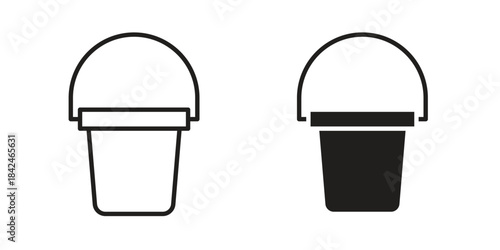 Bucket icons collection. Thin linear and black flat icons